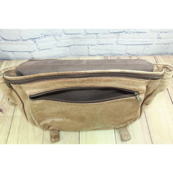 Tan Leather Briefcase Attached Case Laptop Messenger Bag - Picture 10 of 12